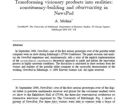 Transforming Visionary Products into Realities: Constituencies-Building and Observacting in the Case of NewsPad