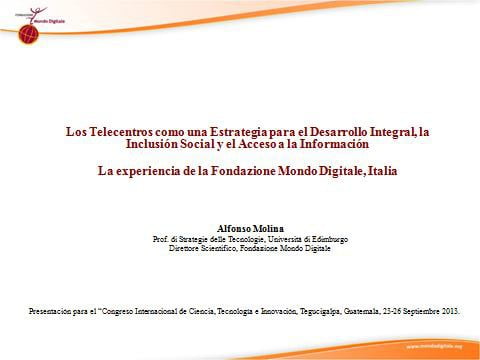 Los Telecentros como una Estrategia para el Desarrollo Integral, la Inclusión Social y el Acceso a la Información